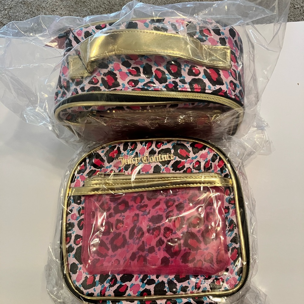 Juicy Couture Pink Leopard Pattern Cosmetic Train Case NWT